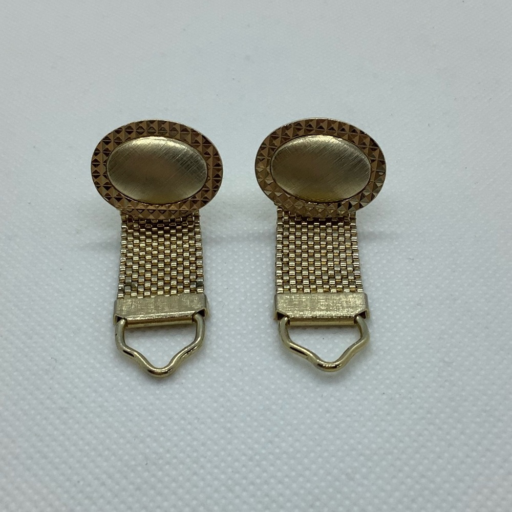 Yellow Gold Tone Oval Cufflinks w Mesh Wrap Around